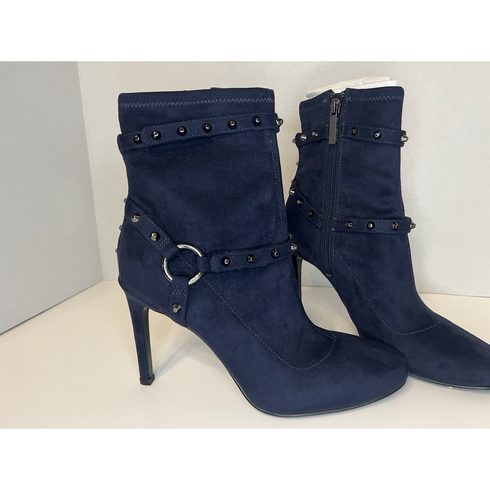 New Kendall + Kylie MiM booties navy blue suede with studded strap details 8.5